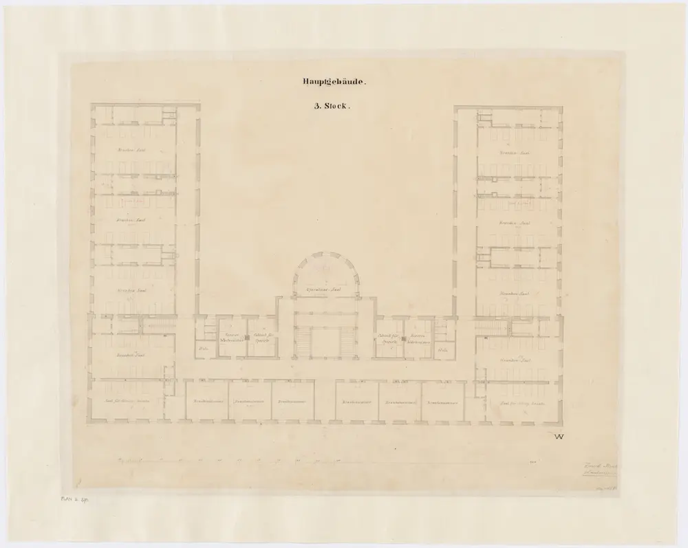 Fluntern: Projektiertes Kantonsspital, Hauptgebäude, 3. Stock; Grundriss