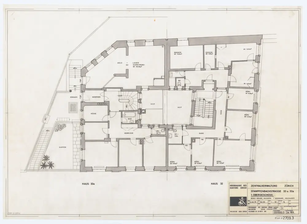 Zentralverwaltung, Stampfenbachstrasse 32 und 32 a: Grundrisse: 1. Stock; Grundriss