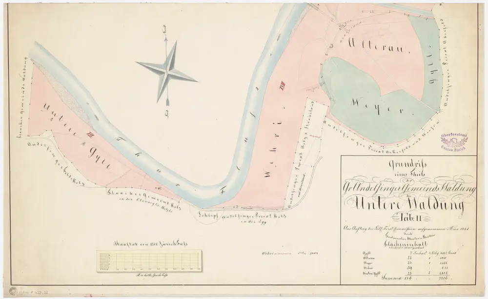 Andelfingen (damals Grossandelfingen): Gemeindewaldung: Untere Waldung (Alterau, Gill, Wehri, Weiher); Grundriss (Tab. II)