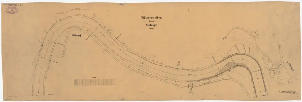 Hirzel, Hausen am Albis, Horgen: Von unterhalb der gedeckten Brücke bei Sihlbrugg bis unterhalb des Sihlzopfs, Sihlkorrektion; Situationsplan