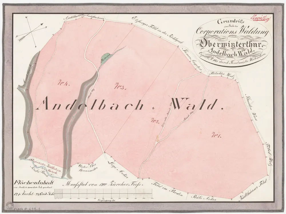 Oberwinterthur: Staats-, Gemeinde- und Genossenschaftswaldungen: Genossenschaftswaldung Oberwinterthur im Andelbach; Grundriss