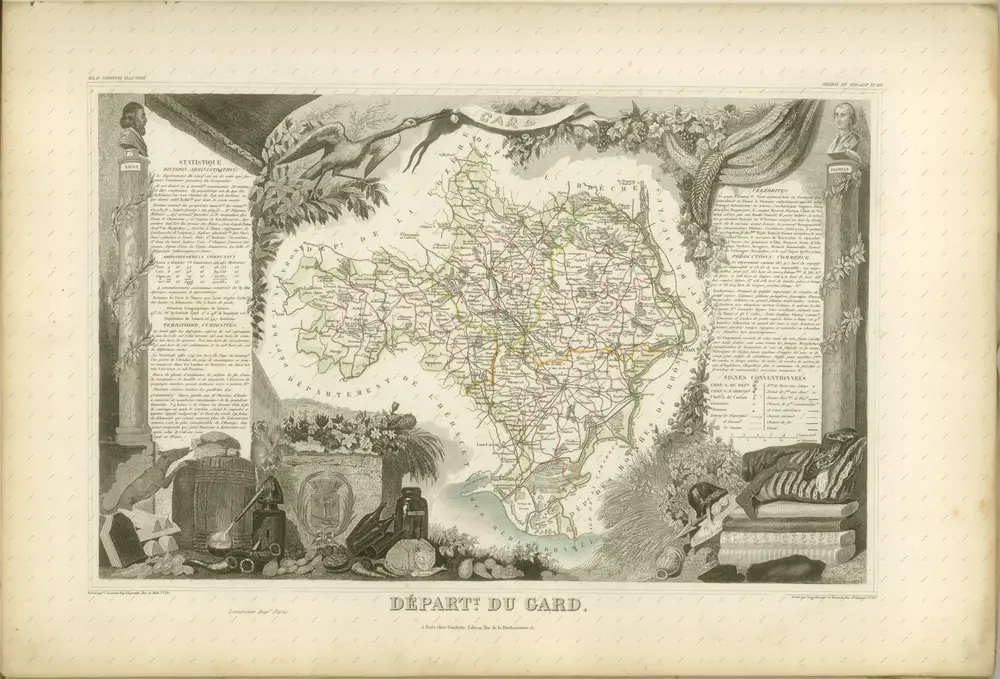 mapa z atlasu "Atlas National Illustré des 86 Départements et des Possessions de la France Divisé par Arrondissements, Cantons et Communes, avec le tracé de toutes les routes, chemins de fer et canaux"