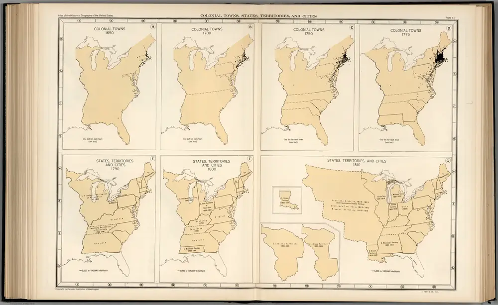 Plate 61.  Colonial Towns, States, Territories, and Cities, 1650 - 1810.