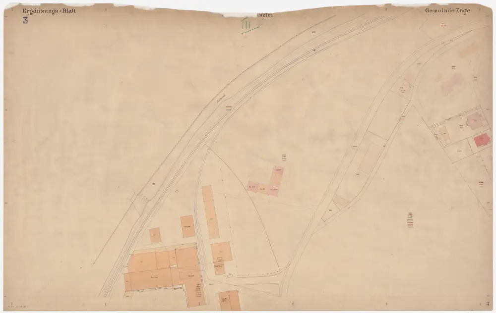 Enge: Gemeinde; Katasterpläne und Kataster-Ergänzungspläne: Ergänzungsblatt III: Gegend bei Brandschenkestrasse, Parkring und Sihl; Situationsplan