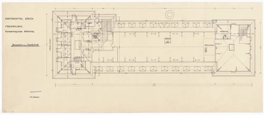 Frauenklinik des Kantonsspitals Zürich, Gynäkologisches Institut, Erweiterungsbau: Dachstock; Grundriss