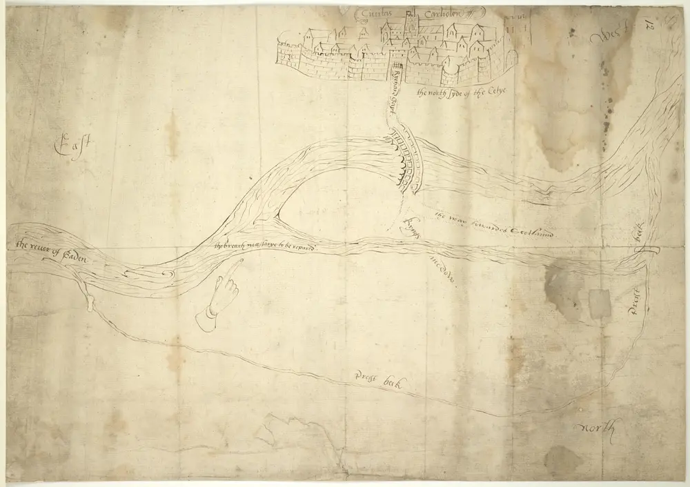 A Chart Showing the Course of the River Eden near Carlisle and of a Breach Neccessary to be Repaired, a platt of certen grounde about Carleile, for demonstration of a breech of the river of Eaden, Jan. 1572