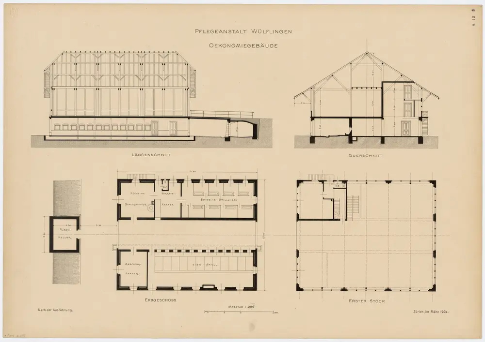 Wülflingen: Pflegeanstalt, Ökonomiegebäude; Grundrisse und Schnitte