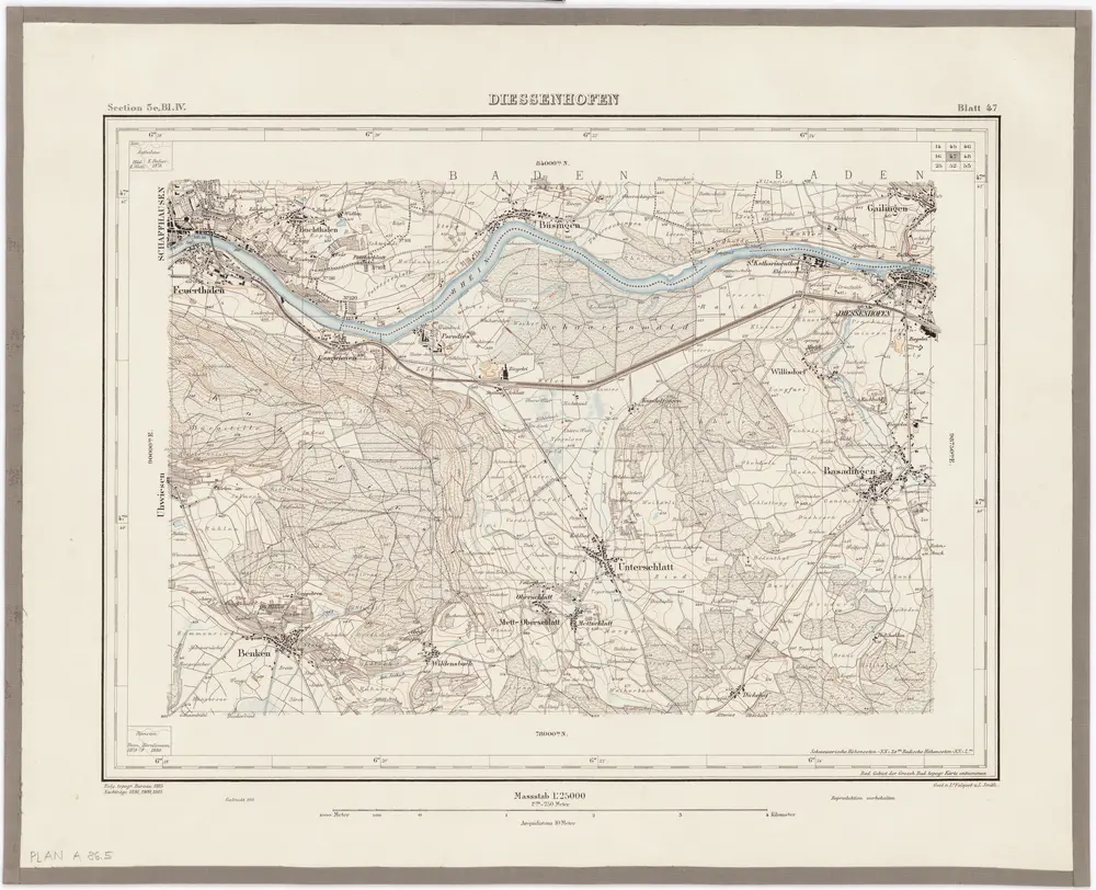 Topographischer Atlas der Schweiz (Siegfried-Karte): Den Kanton Zürich betreffende Blätter: Blatt 47: Diessenhofen