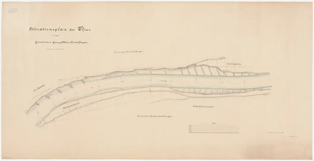 Andelfingen (damals Grossandelfingen), Kleinandelfingen: Von Untergries bis Rütenenhölzli, Thurkorrektion; Situationsplan (Thur-Gebiet Nr. 59 f)