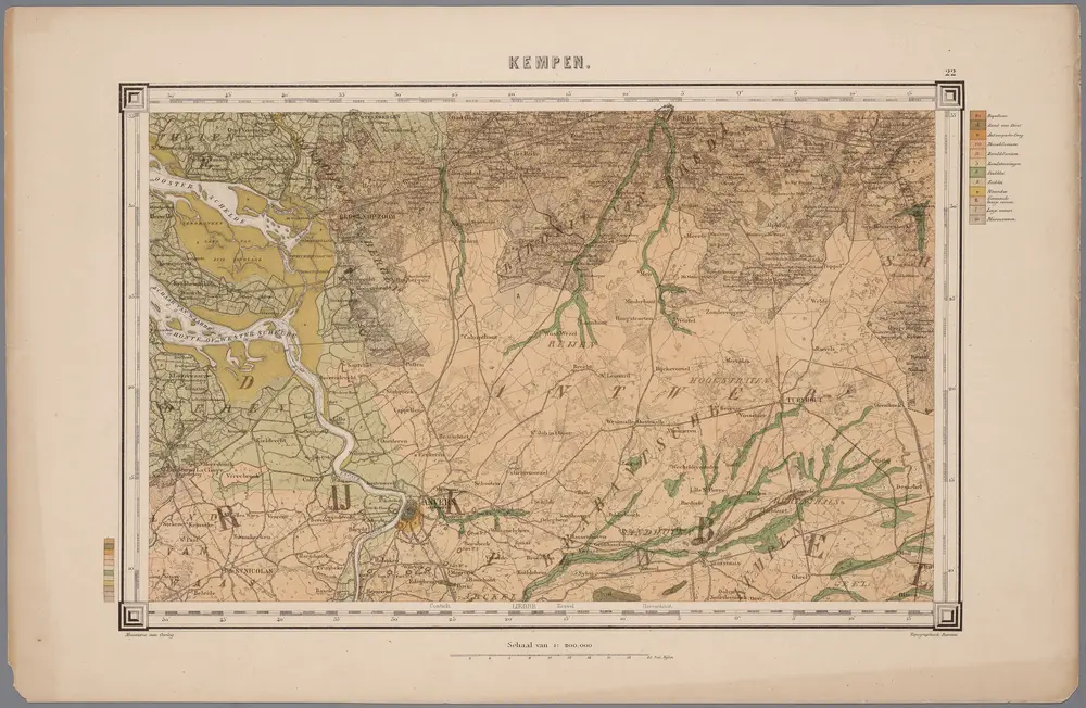 22. Kempen, uit: Geologische kaart van Nederland : schaal van 1:200.000 / door W.C.H. Staring ; uitgevoerd door het Topographisch Bureau van Oorlog ; uitgegeven op last van Zijne Majesteit Den Koning