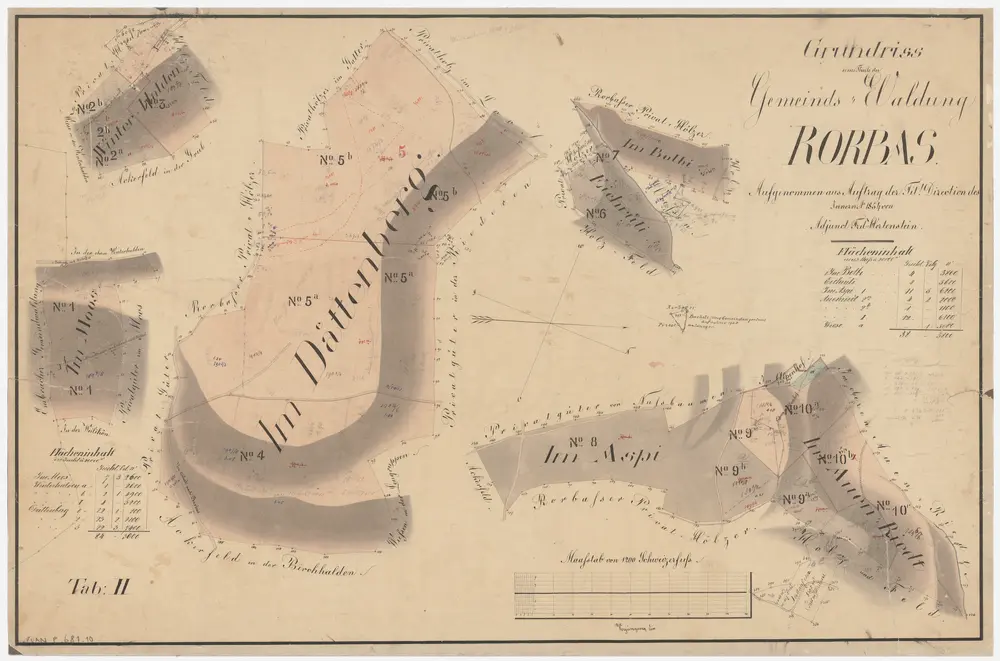 Rorbas, Bülach; Gemeindewaldung Rorbas: Rorbas: Auenriet (Im Auenriedt), Aspi, Eichrüti, Bolbi, Im Dättenberg, Im Moos, Winterhalden; Grundrisse (Tab. II)