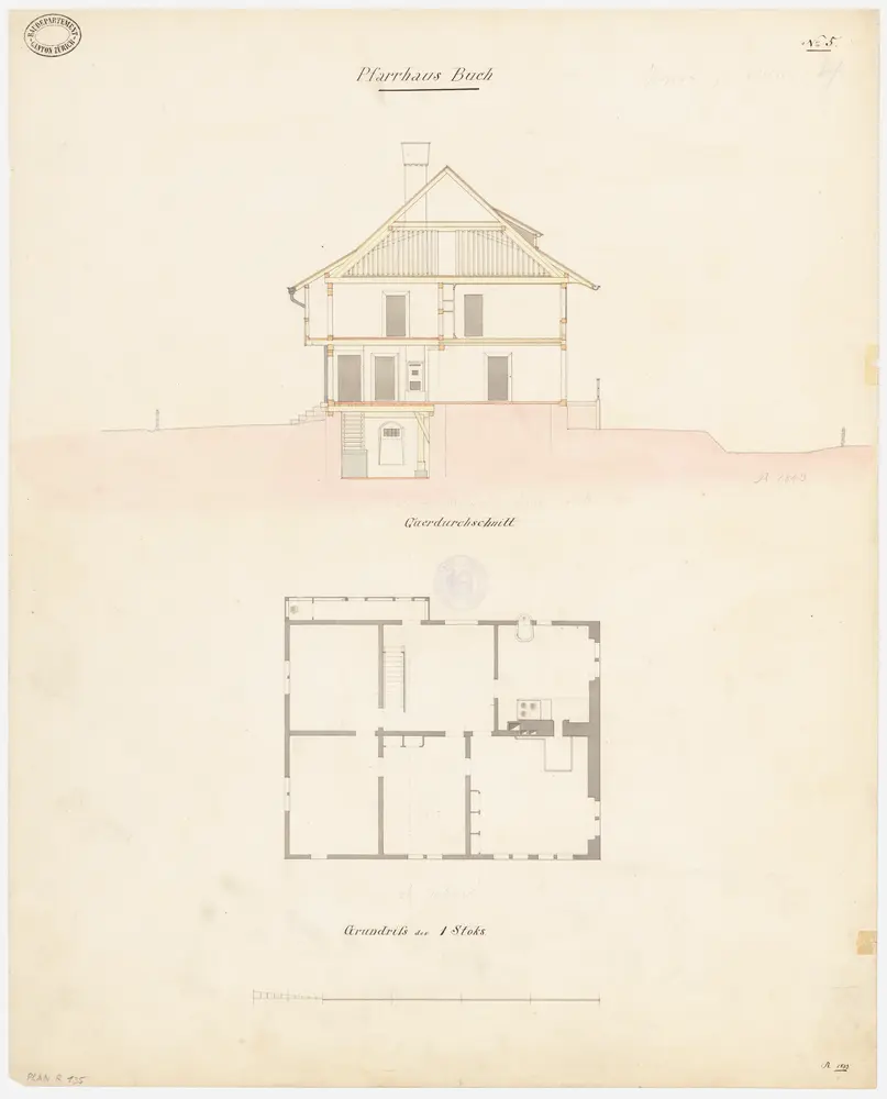 Buch am Irchel: Pfarrhaus; Querschnitt und Grundriss des 1. Stocks (Nr. 5)