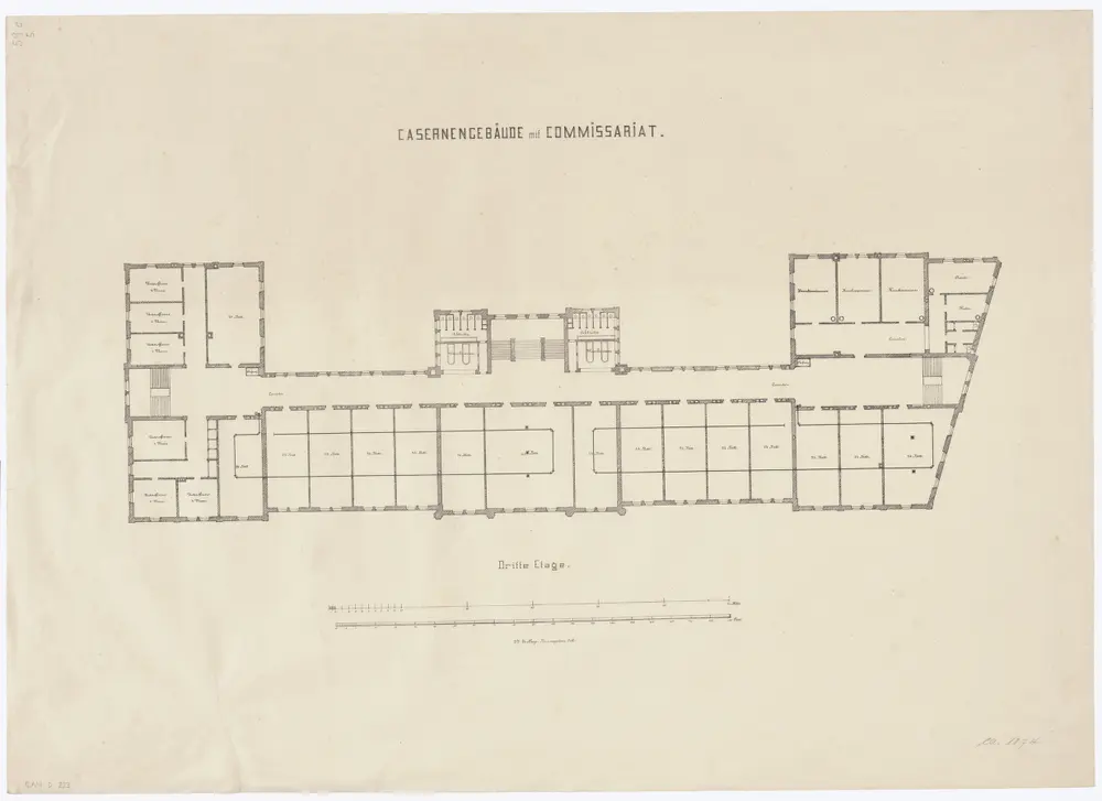 Projektierte Kaserne: 3. Stock; Grundriss