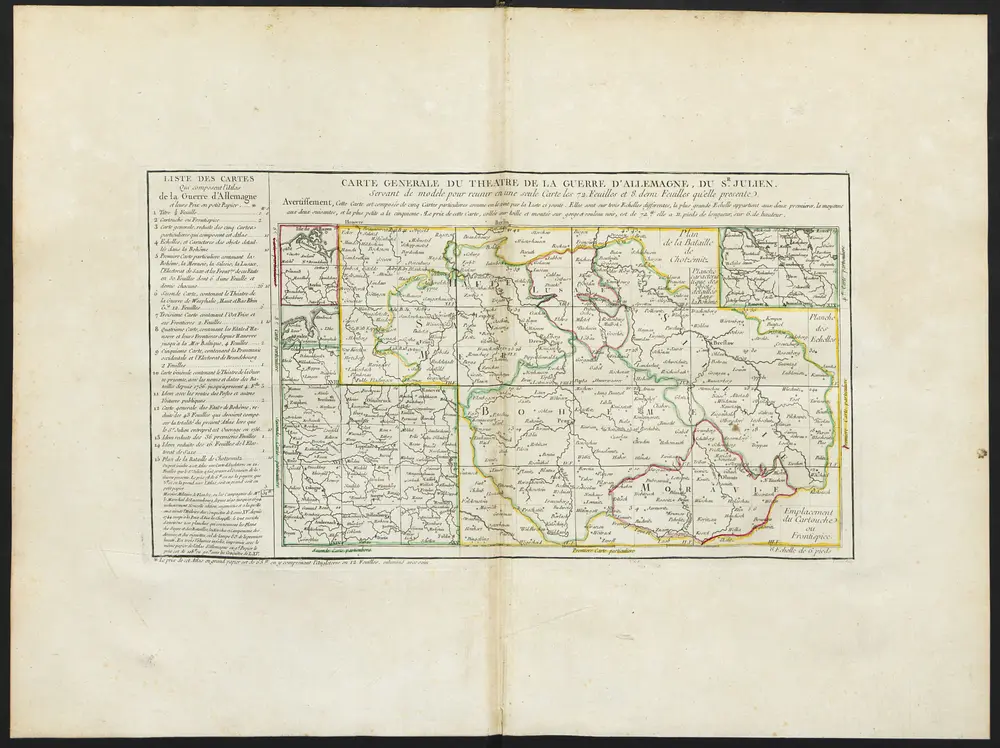 ATLAS TOPOGRAPHIQUE ET MILITAIRE Qui comprend Le Royaume de Boheme, les Marquisats de Moravie, et de Lusace, le Duche ́ de Silesie, la Haute et Basse Saxe, partie des Cercles de Westphalie et du Rhin et les Cartes ge ́ne`rales de ces etats, ou du The ́atre de la Guerre presente en Allemagne. Nouvelle e ́dition. /