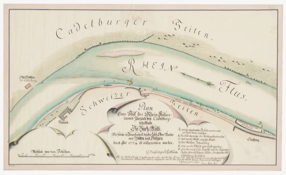 Zurzach AG: Barzmühle am Rhein zwischen Zurzach und Kadelburg; Situationsplan