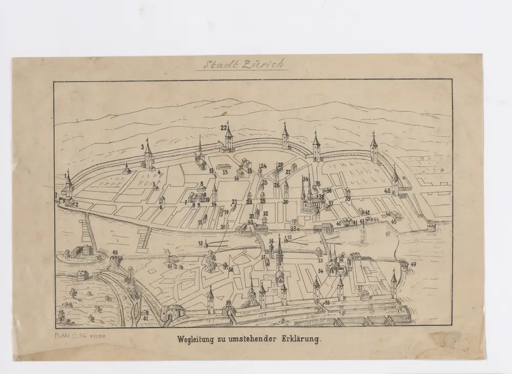 Legende zur Holzschnitt-Planvedute (Ansichtsplan) der Stadt Zürich (Murer-Plan) von 1576