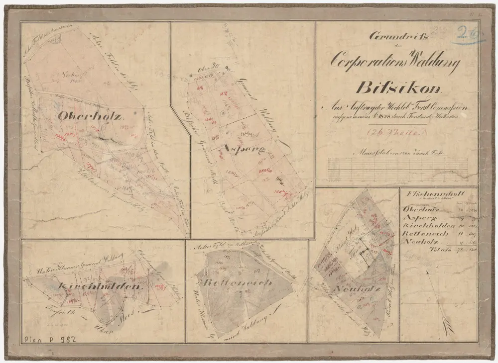 Illnau-Effretikon (damals Illnau): Genossenschaftswaldung Bisikon mit Oberholz, Asperg, Chirchhalden (Krichhalden), Retteneich, Neuholz; Grundrisse