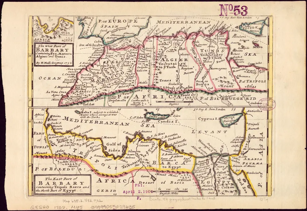 The west part of Barbary containing Fez, Marocco, Algiers and Tunis ; East part of Barbary containing Tripoli, Barca and the north part of Egypt