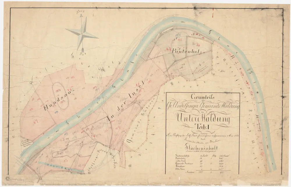 Andelfingen (damals Grossandelfingen): Gemeindewaldung: Untere Waldung (Hundsau, Inslen, Püntenholz, Büelenholz, Rütenenhölzli); Grundriss (Tab. I)