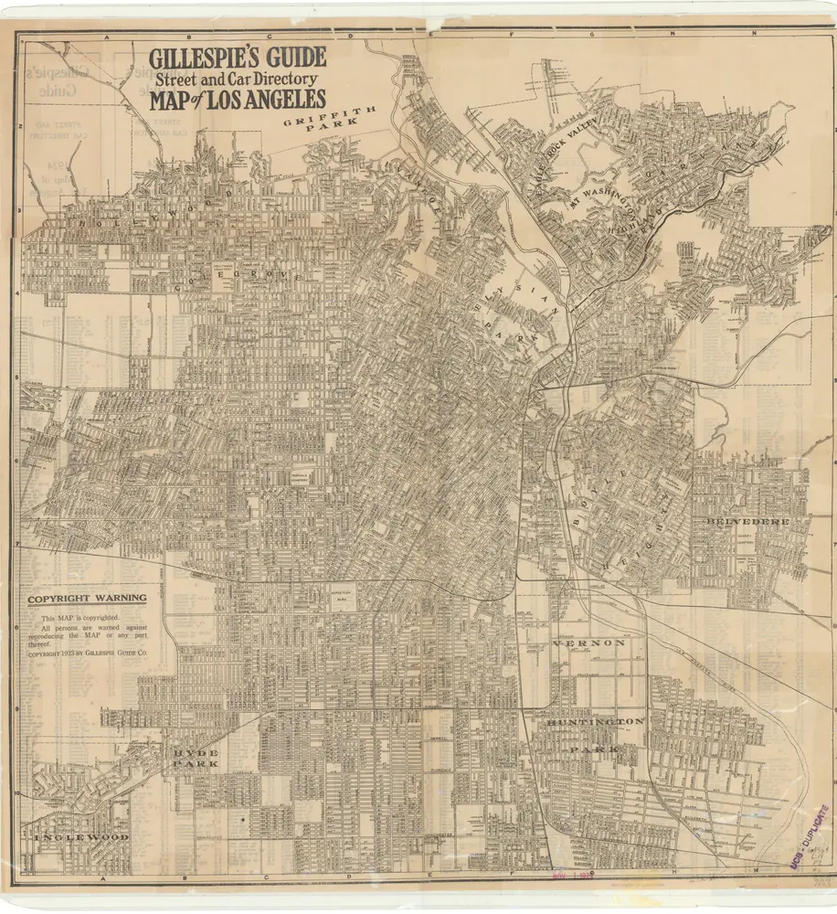 Gillespie's guide, street and car directory, map of Los Angeles.