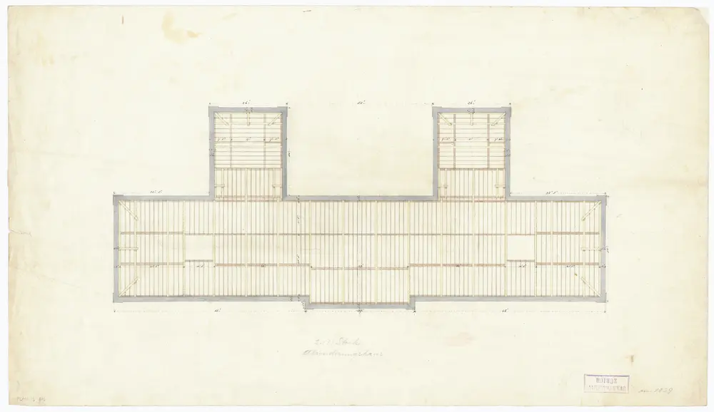 Kantonsspital Zürich, projektiertes Absonderungshaus, Oberstrass: 2. Stock, Balkenlage; Grundriss