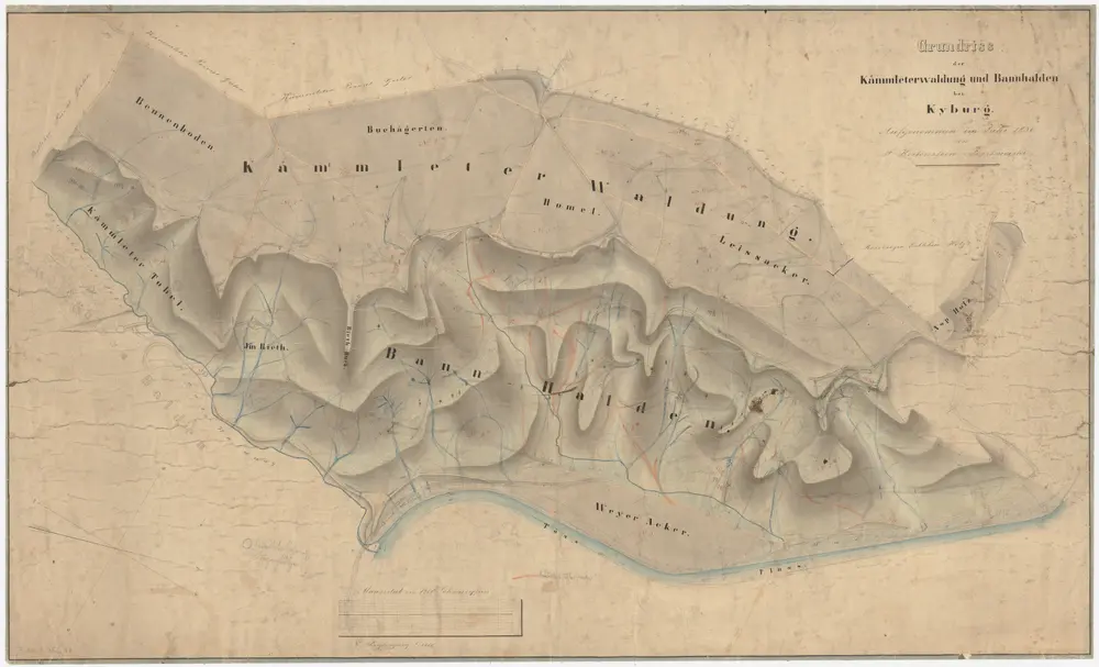 Kyburg, Töss, Illnau-Effretikon (damals Illnau), Schlatt: Staatswaldung: Kyburg: Chämleterwald (Kämmleter Waldung), Bannhalden, Bennenboden, Buchägerten, Homel, Leisacher (Leissacker), Aspholz, Chämletertobel (Kämmleter Tobel), Im Riet, Weieracher (Weyeracker); Grundriss