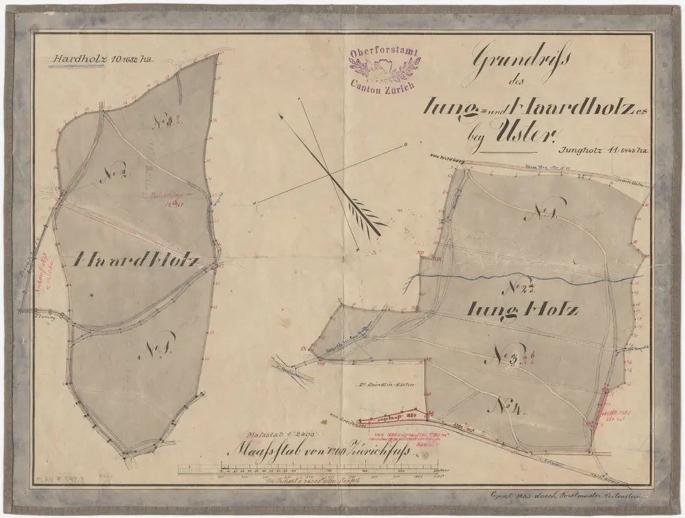 Uster, Seegräben: Staatswaldungen: Uster: Hardholz, Jungholz; Grundrisse