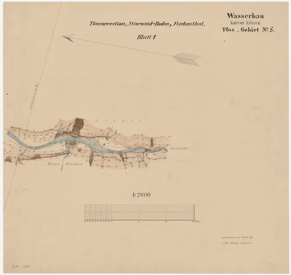 Fischenthal: Obere Töss bei der hinteren Stierweid, Tösskorrektion; Situationsplan (Töss-Gebiet Nr. 8, Blatt 1)