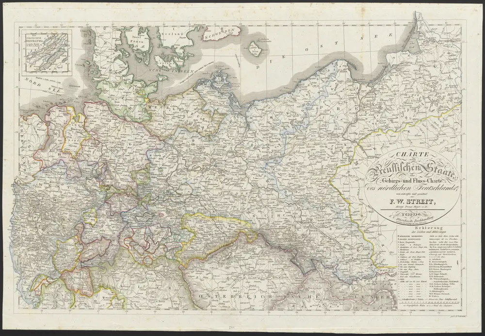 [Neuer Atlas der ganzen Erde nach den neuesten Bestimmungen ... : XVI.] Charte von Preussischen Staate, Gebirgs- und Fluss-Charte des nördlichen Teutschlands