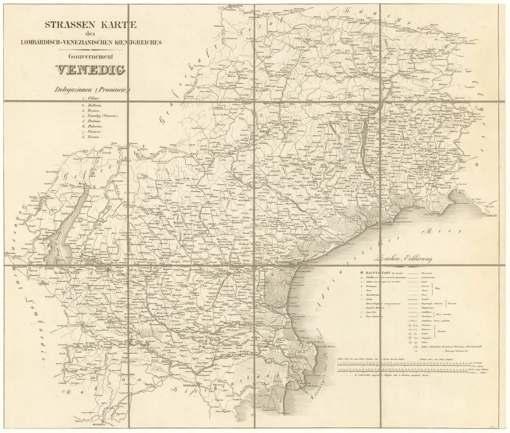 Strassen Karte des Lombardisch-Venezianischen Koenigreiches