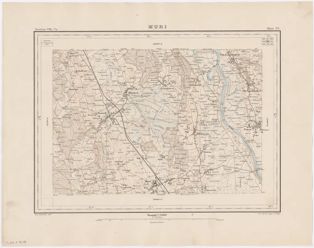 Topographischer Atlas der Schweiz (Siegfried-Karte): Den Kanton Zürich betreffende Blätter: Blatt 171: Muri AG