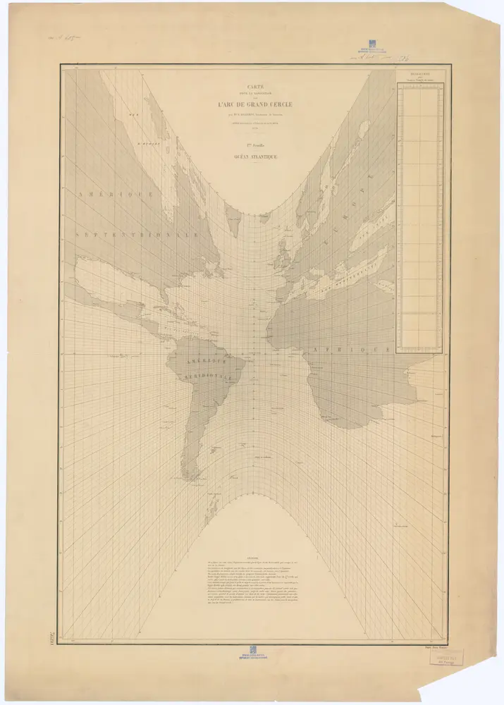 Carte pour la navigation par l'arc de grand cercle