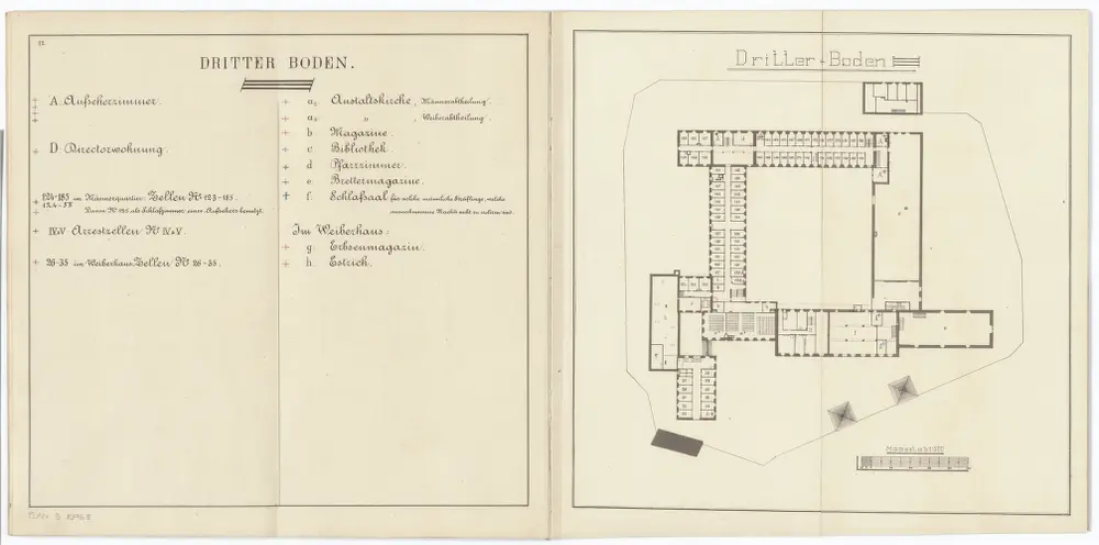 Kantonale Strafanstalt Oetenbach: Anstaltsareal: 3. Boden; Grundriss