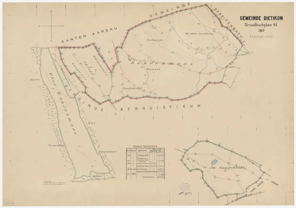 Dietikon, Bergdietikon AG: Dietikoner Genossenschaftswaldungen Im Guggenbühl und Rörimoos (Röhrenmoos) mit Holzhöfli, Ob dem Junkholz, Chanzlen (Kanzel), Sandstich, Güllenrain, Chripf, Langmoos, Ober Röörenmoos (Röhrenmoos); Grundrisse