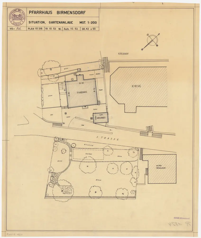 Birmensdorf: Kirche, Pfarrhaus und Gartenanlage; Grundriss