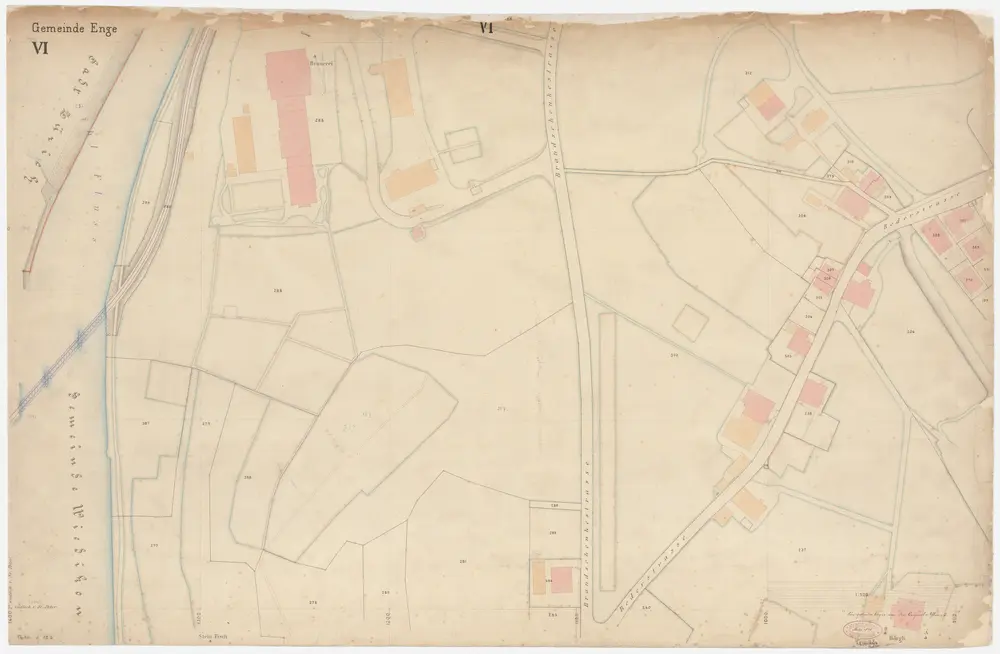 Enge: Gemeinde; Katasterpläne und Kataster-Ergänzungspläne: Blatt VI: Gegend bei Brandschenkestrasse, Bederstrasse und Sihl; Situationsplan