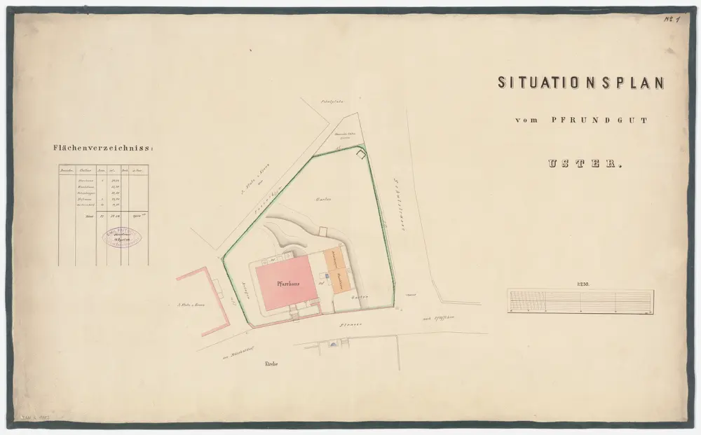 Uster: Pfrundgut mit Pfarrhaus und Umgebung; Grundriss (Nr. 1)