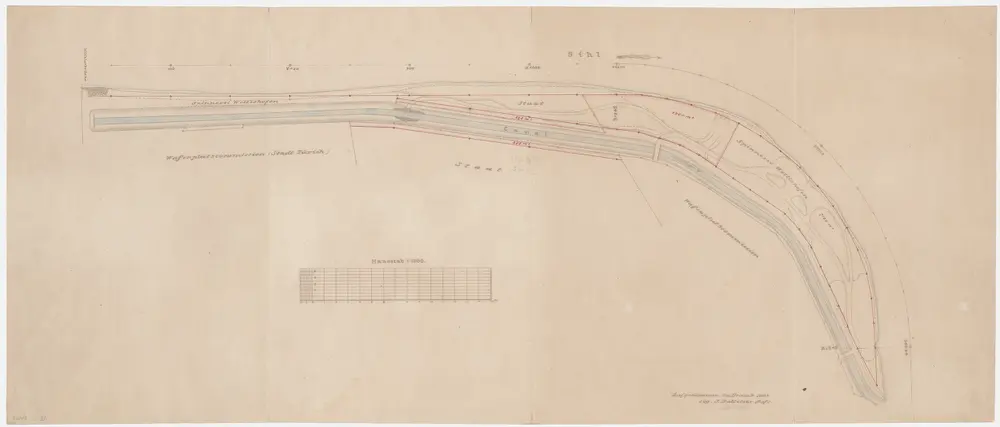Zürich: Sihl von der Höcklerbrücke bis zur Einmündung des Unterwasserkanals der Spinnerei Manegg beim oberen Wehr der Papierfabrik in Wiedikon; Grundriss