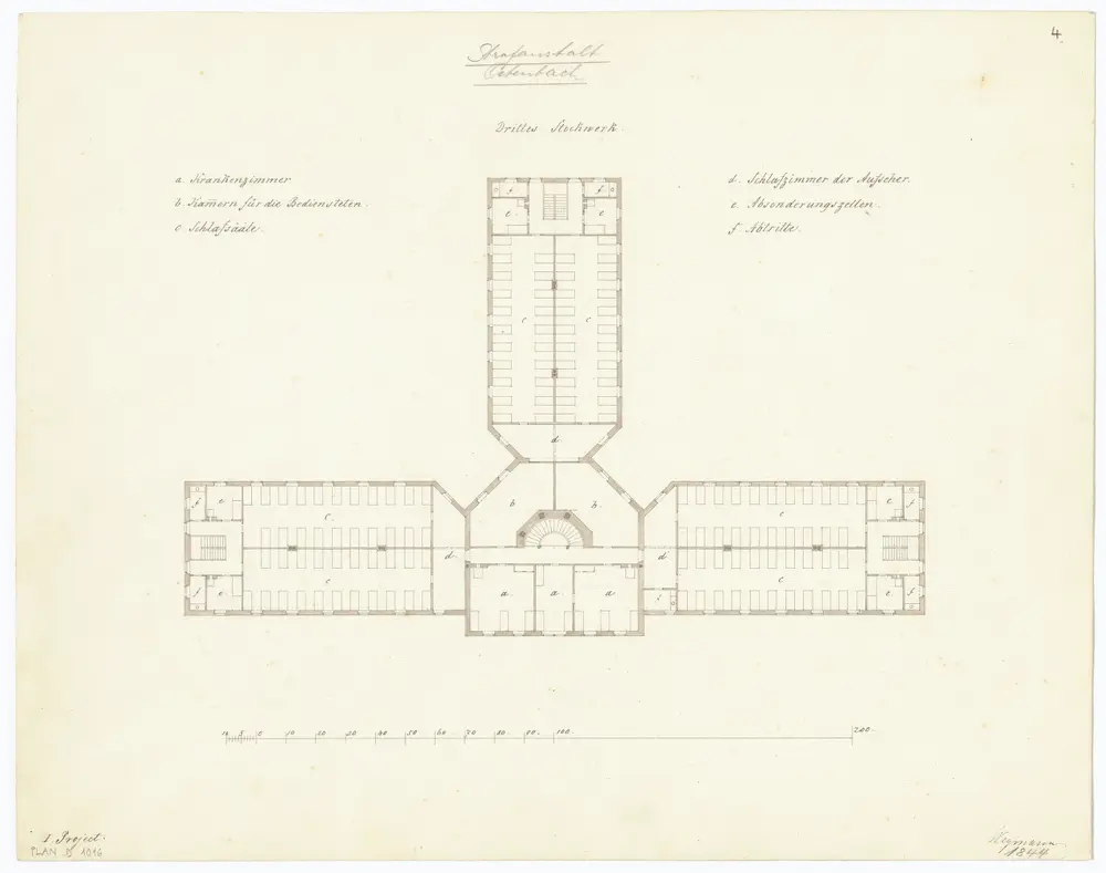 Kantonale Strafanstalt, projektierter Neubau: 3. Stock; Grundriss (1. Projekt)