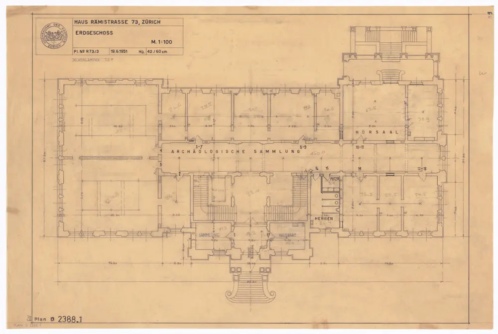 Archäologisches Institut, Rämistrasse 73: Grundrisse: Erdgeschoss; Grundriss