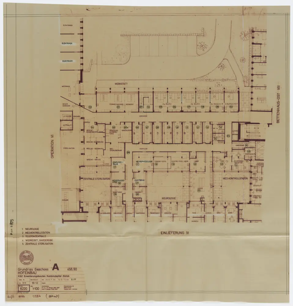 Zürich: Kantonsspital, Hofeinbau, Geschoss A; Grundriss