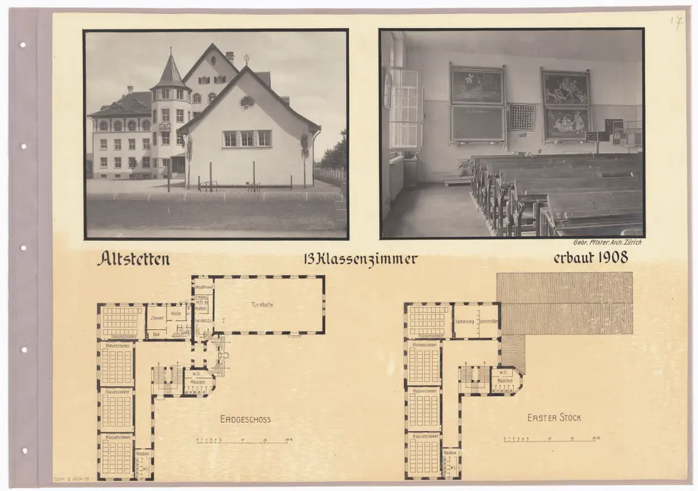 Schulhäuser des Kantons Zürich: Altstetten, Schulhaus; Grundrisse und Fotos des Gebäudes