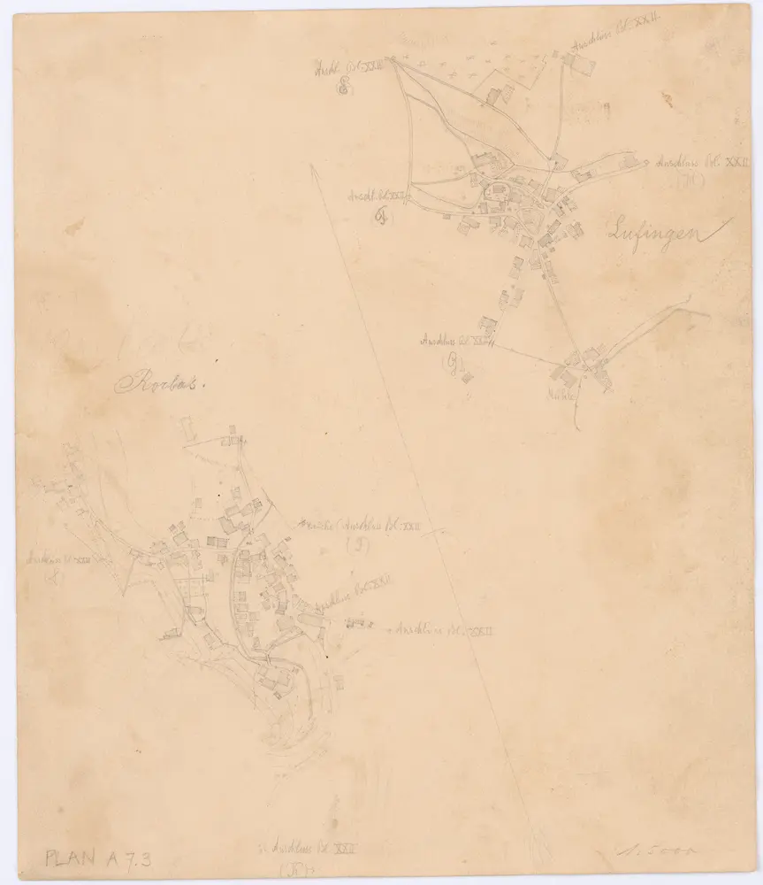 Vorlagen für die Topographische Karte des Kantons Zürich (Wild-Karte): Bezirk Bülach: Ortspläne: Lufingen und Rorbas