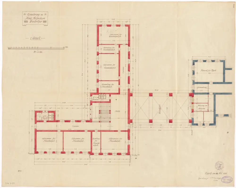 Winterthur: Technikum, Ostbau, 1. Stock; Grundriss (Nr. 16)