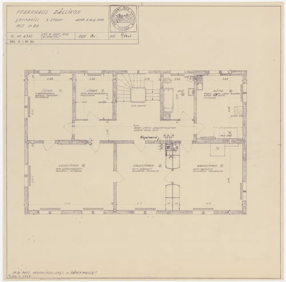 Dällikon: Pfarrhaus, 1. Stock; Grundriss