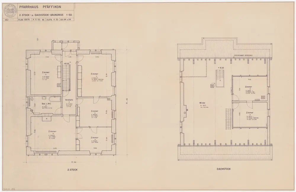 Pfäffikon: Pfarrhaus, 2. Stock und Dachgeschoss; Grundrisse