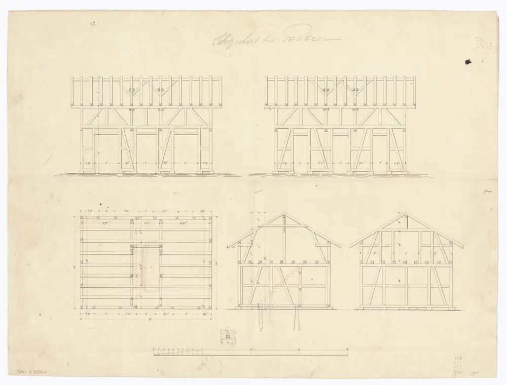 Zum Goedecke-Haus gehörender Holzschuppen, Seefeldstrasse 9: Holzkonstruktion; Grundriss und Schnitte