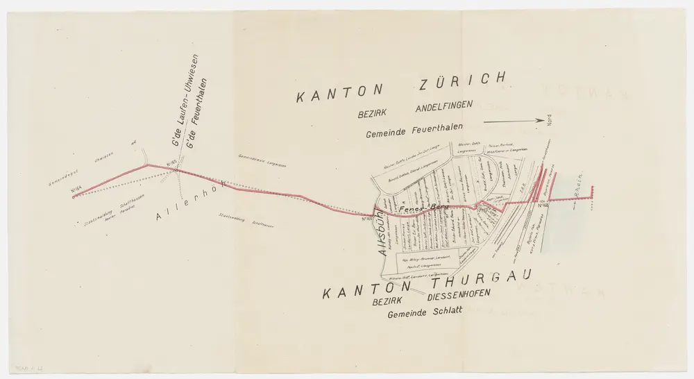 Grenze zwischen den Kantonen Zürich und Thurgau bei Feuerthalen; Grundriss (Nr. 165-168)