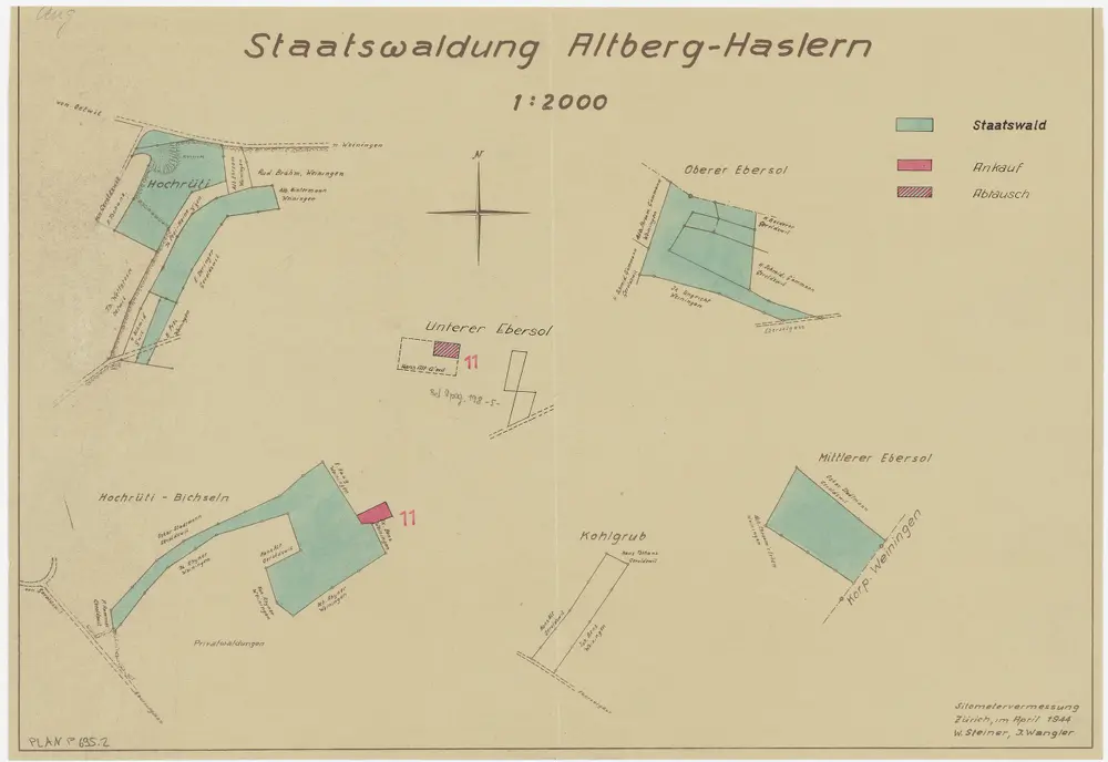 Weiningen, Geroldswil, Oetwil an der Limmat, Dänikon, Dällikon: Staatswaldungen: Weiningen, Geroldswil: Hochrüti, Bichslen (Bichseln), Oberer, Unterer und Mittlerer Äbersol (Ebersol), Kohlgrub; Grundrisse