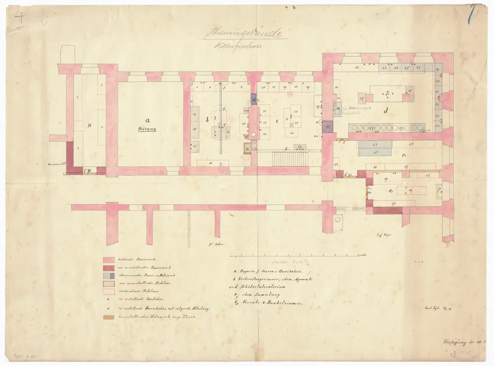Kantonales Chemiegebäude: Kellergeschoss; Teilgrundriss